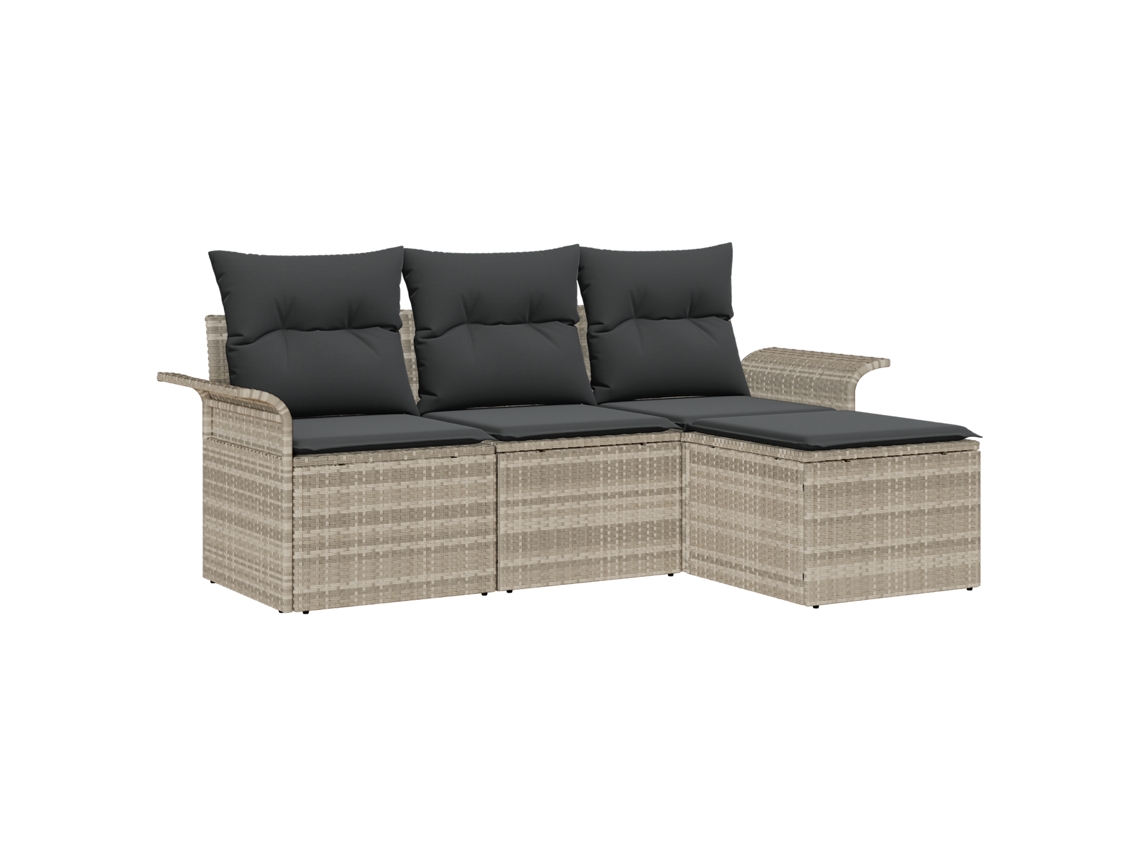 Conjunto 4 Conjunto De Sofá De Jardim Vidaxl Cinzento Vime Pe (196 X 117 X 69 Cm)