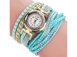 Relógio de Pulso Feminino de Quartzo com Camurça Multicamada e Pedras Strass (menta)