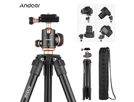 Tripé De Câmera Andoer Q160sa Tripés Completos Com Cabeça Esférica Panorâmica E Altura Ajustável