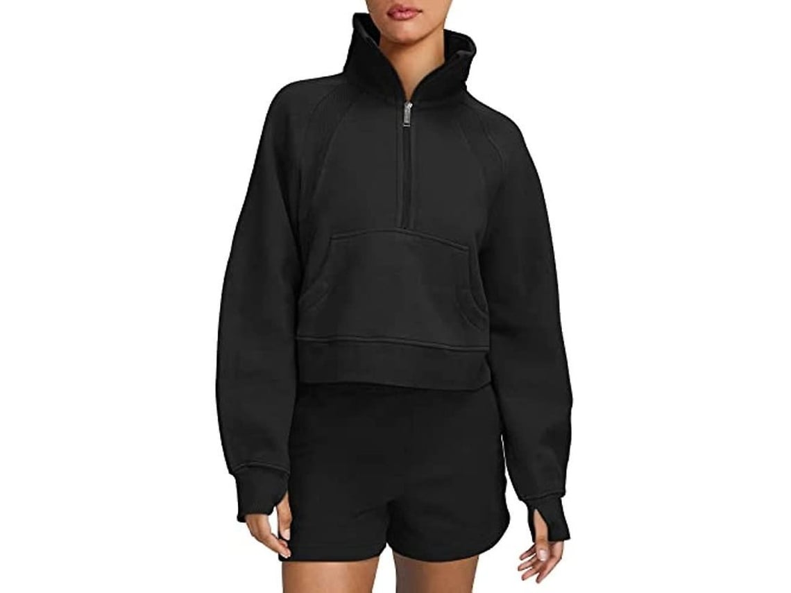 2026 sudadera para Mulher Ilwhe com Forro de Felpa, Cremalheira 1/2, Bolso Canguru e Orifícios para Dedos Polegadas