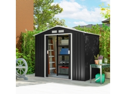 Galpão Metálico Externo Cinza Escuro 213x130x185 Cm Para Armazenamento De Ferramentas No Jardim