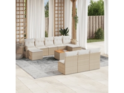 Vidaxl 11 Pcs Conjunto Sofás De Jardim C/ Almofadões Vime Pe Bege