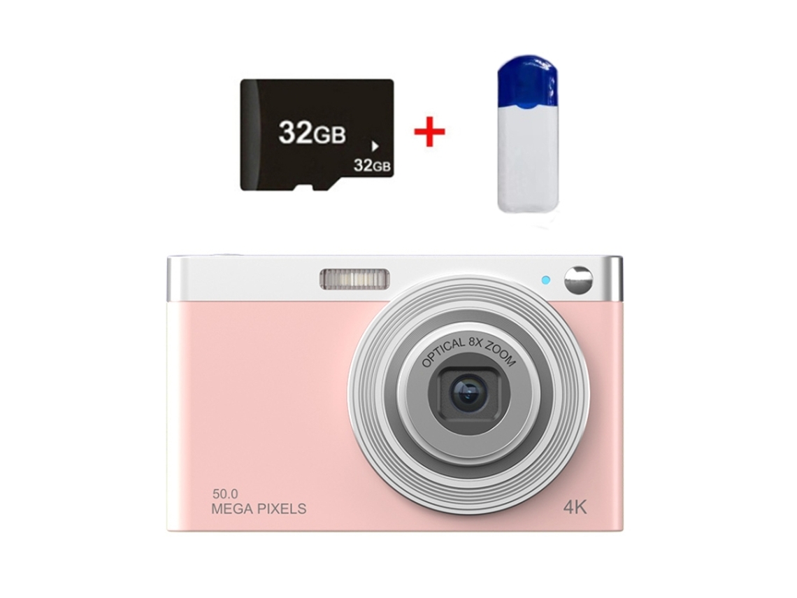 Halinuia Câmera Digital 4k Zoom Óptico 8x Tela 2,88 Polegadas (rosa + Leitor + 32gb)