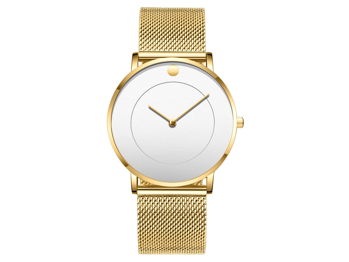 Relógio Analógico Masculino Clássico À Pulseira de Prata com Movimento de Quartzo Dourado e Branco