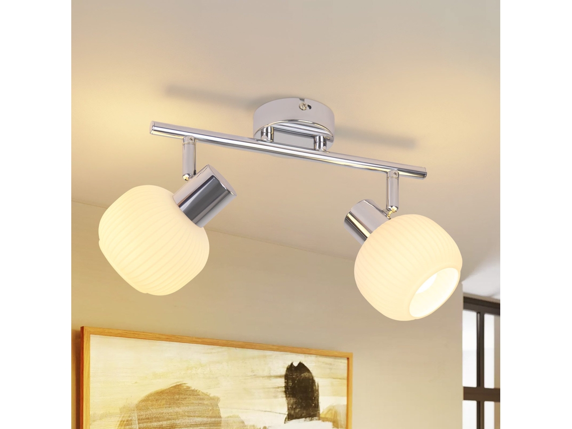 Nettlife Candeeiro De Teto Com Foco Led, Conjunto De 2 Focos Iluminação De Teto Branco E14 Vidro Vintage Interior Sem Lâmpadas Para Sala