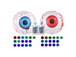 Bola de olho inflável LED Halloween 24 polegadas RGB 16 cores controle remoto decoração externa interna | S/MARCA