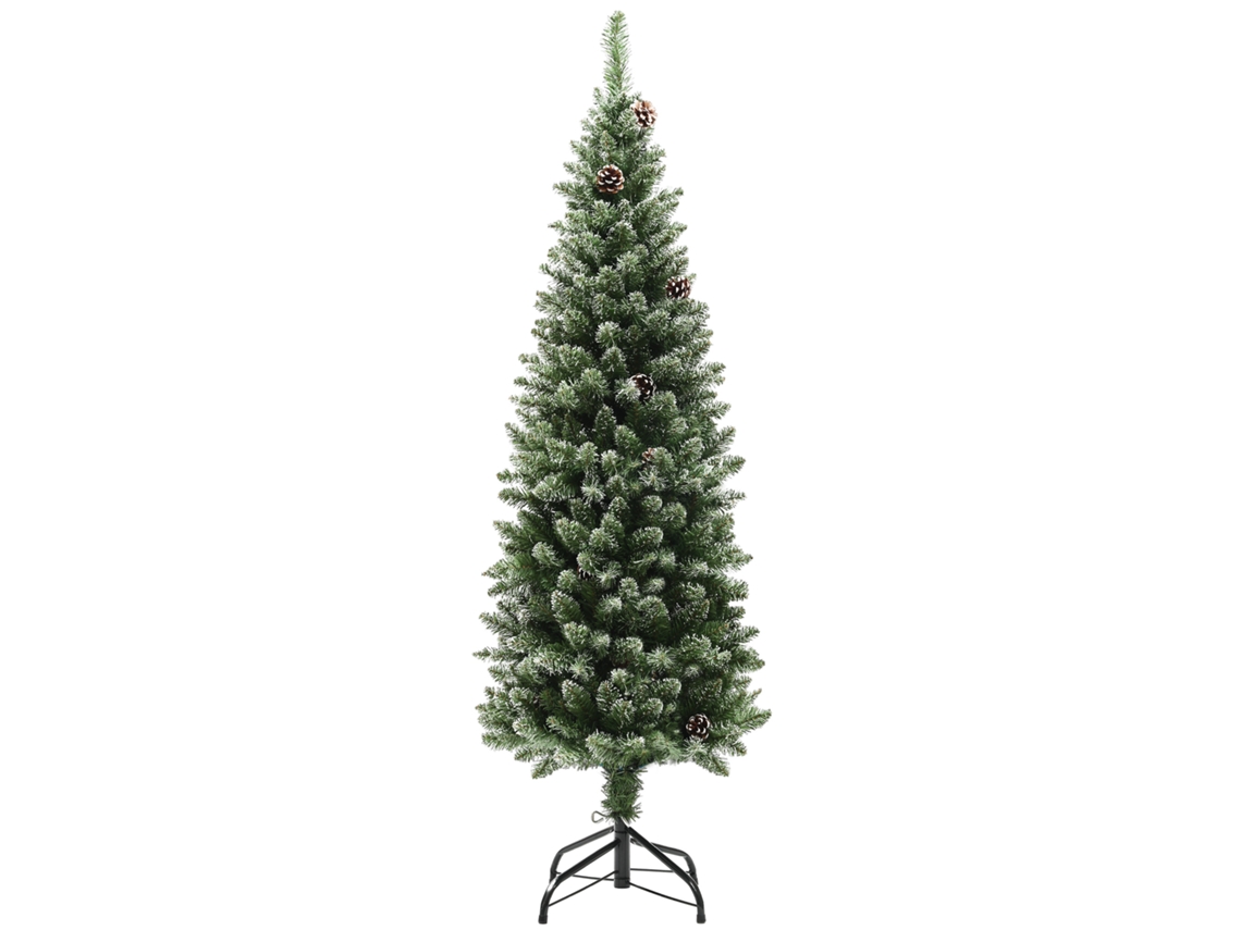 Árvore De Natal Coberta De Neve Com 150 Cm De Altura, 395 Galhos, Pinhas E Base De Aço.