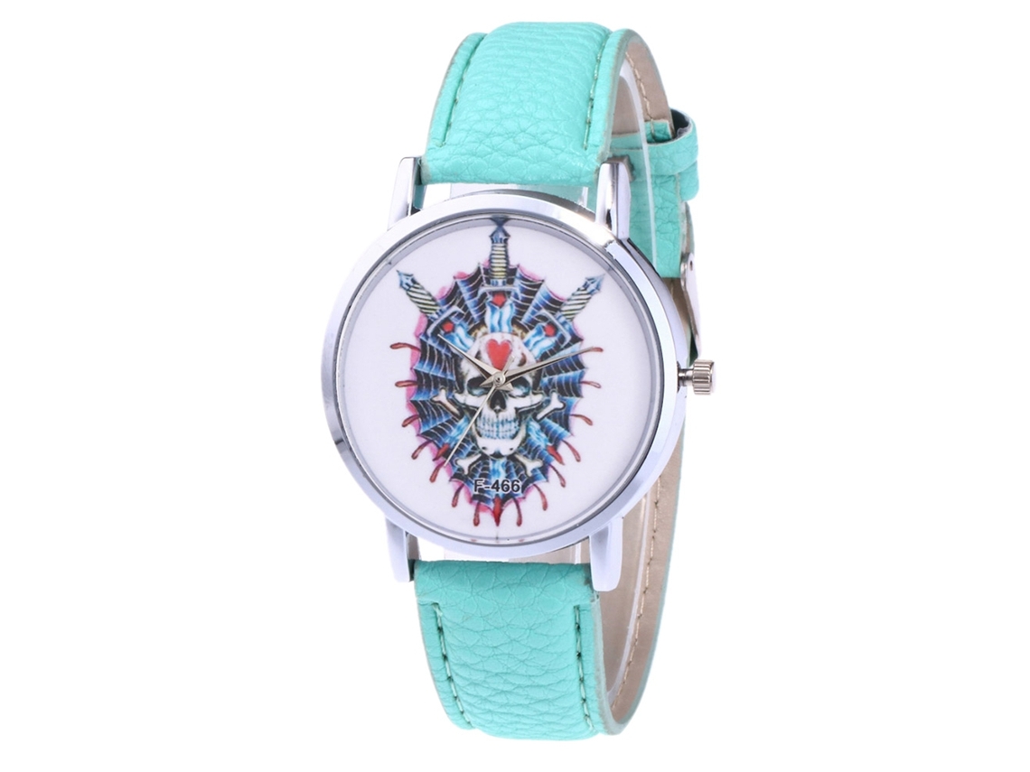 Relógio feminino de quartzo com pulseira de PU, mostrador redondo moderno, modelo casual Zhoulianfa (verde menta)