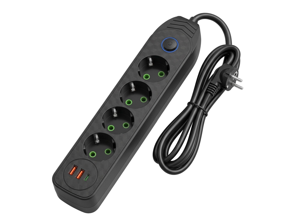 Toolight Extensão Elétrica 4 Tomadas + 2x Usb-a + Usb-c Jnh025-4b Black