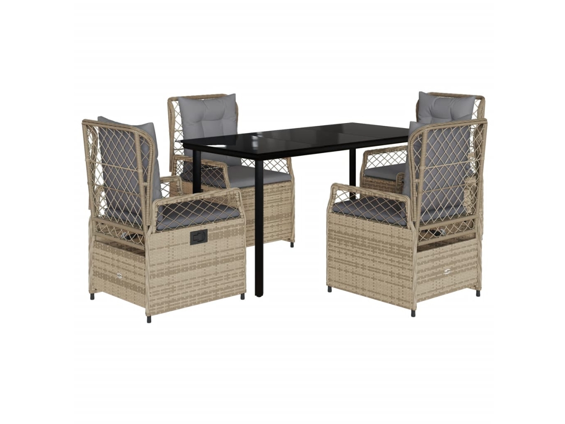 Conjunto de 5 Jantar para Jardim com Almofadões Vime Pe Bege MAISON EXCLUSIVE