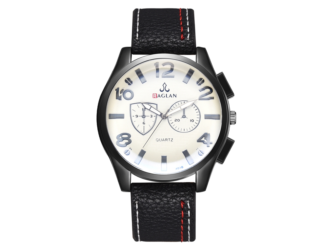 Relógio digital clássico e elegante para homem, com mostrador redondo e pulseira de couro PU preto.