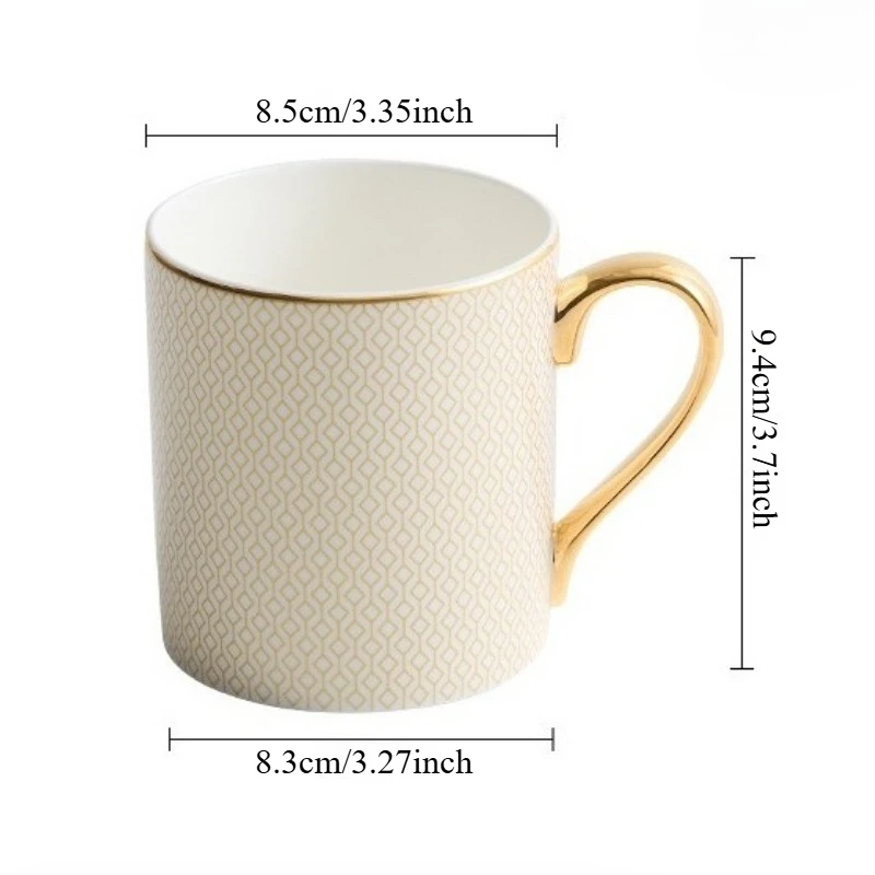 Caneca de Café de Porcelana Fina com Borda Dourada em Estilo Europeu , Caneca de Cerâmica Eletrodepositada para Escritório. MDUG (400 Ml)
