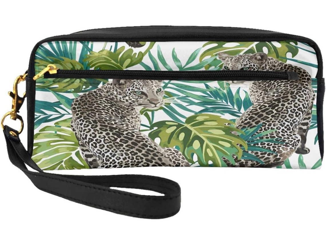 Estojo Viagem Mexpekil Em Couro Com Estampa Leopardo Selva, Ideal Para Crianças, Meninas Meninos, Uso Escolar