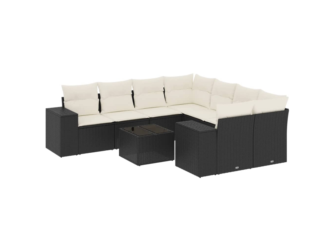 Maison Exclusive - 9 Pcs Conjunto De Sofás P/ Jardim C/ Almofadões Vime Pe Preto