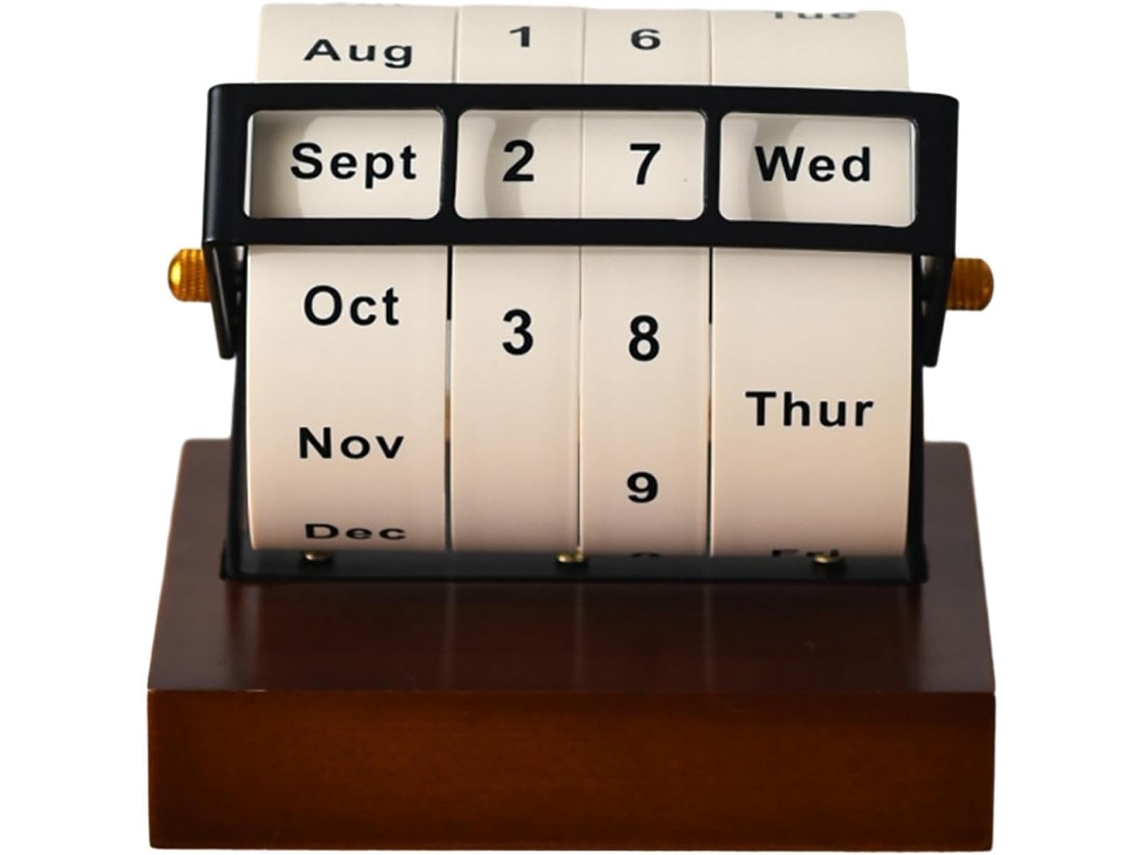 Calendário Giratório de Madeira, Calendário Perpétuo, Acessório Prático para Fotografia, Calendário de Contagem Regressiva de Mesa BRILVIBERA