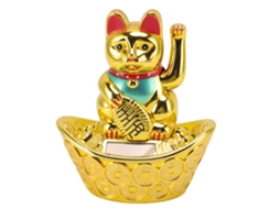 Gato De Sorte Solar Laxiscreed Dourado Para Decoração E Atração De Boa Sorte