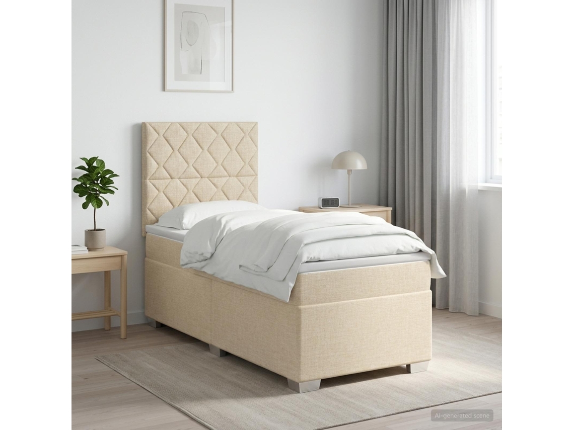 Vidaxl Cama Box Spring Com Colchão Creme 90 X 200 Cm Tecido