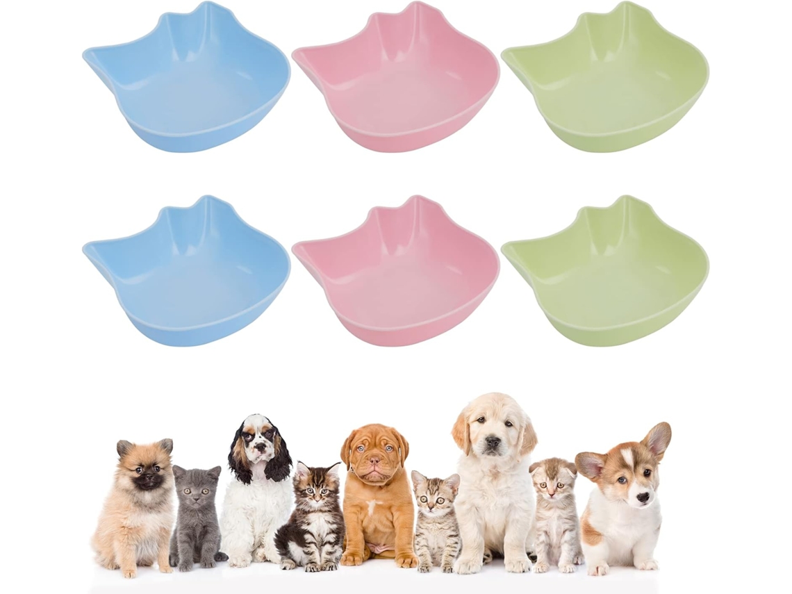 Conjunto de 6 Comedouros Elevados e Antiderrapantes para Gatos, Multifuncionais, de Plástico e com um Design Fofo AQUAFORGE