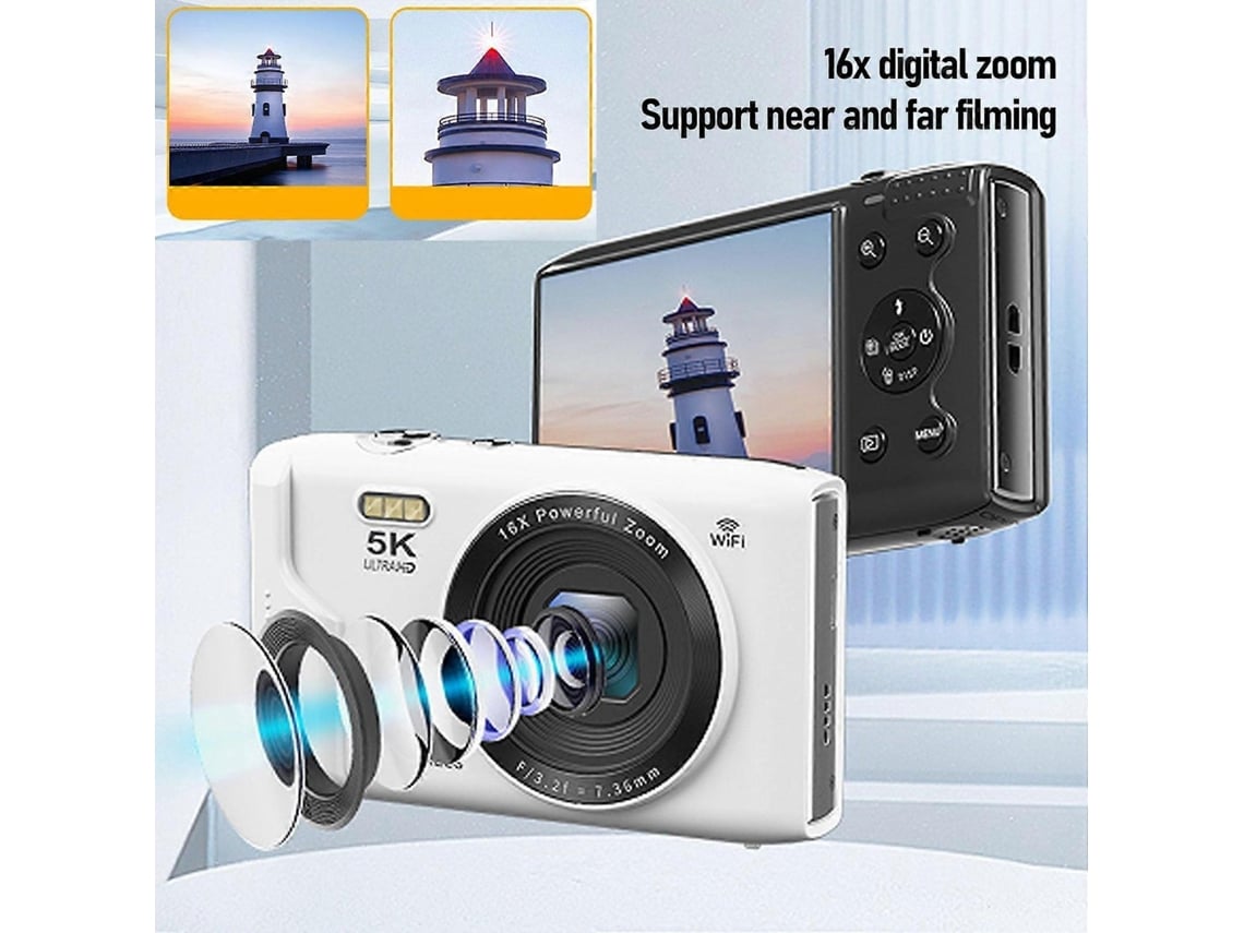 Câmara Fotográfica Digital 5k Com Zoom 16x, Wifi, 72mp E Ecrã Lcd De 2,8 Polegadas
