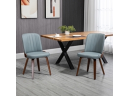 Conjunto Com 2 Cadeiras De Jantar Modernas, Assentos Em Couro Sintético Estofado, Pés De Madeira, 47,5x57x85cm, Na Cor Cinza