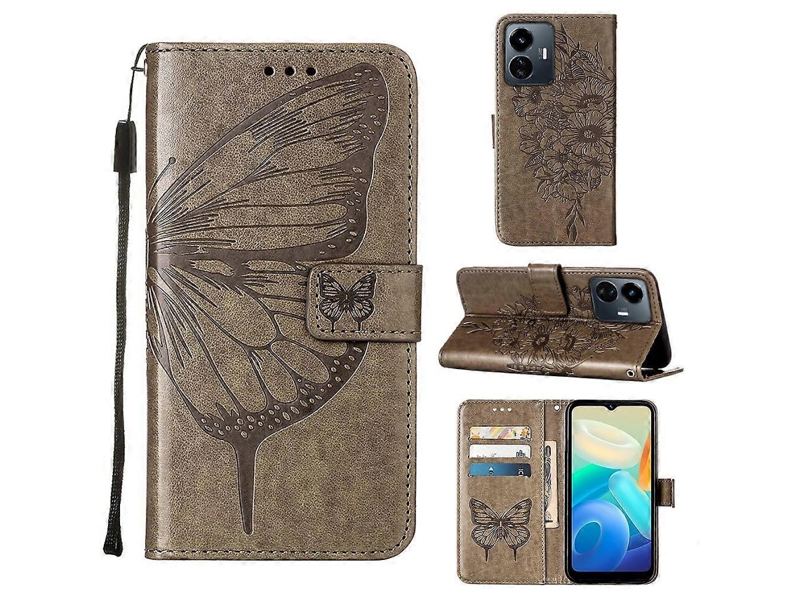 Capa De Couro Flip Com Estampa Global De Borboleta Em Relevo Para Vivo Y77 5g