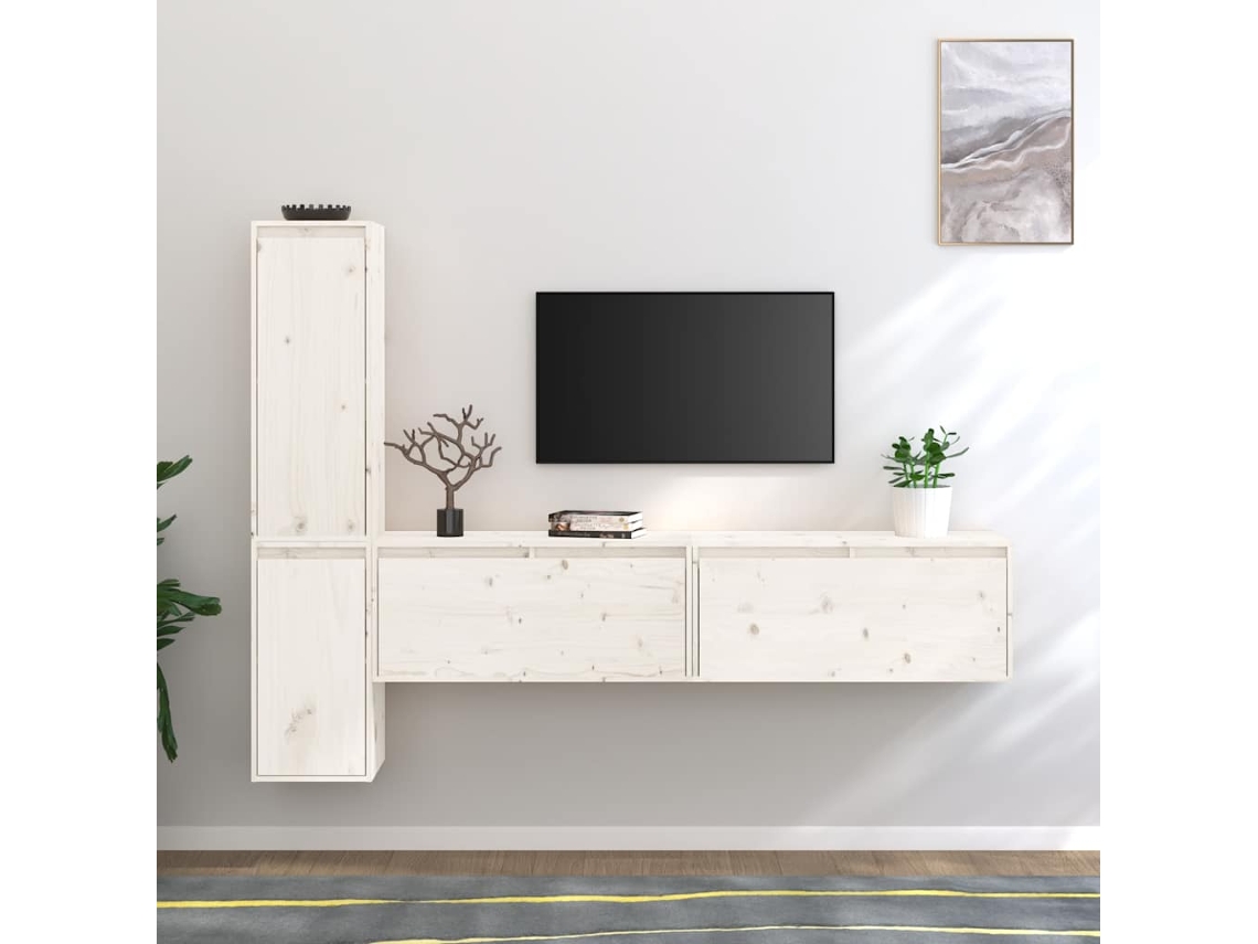 Vidaxl Móveis De Tv 4 Pcs Madeira De Pinho Maciça Branco