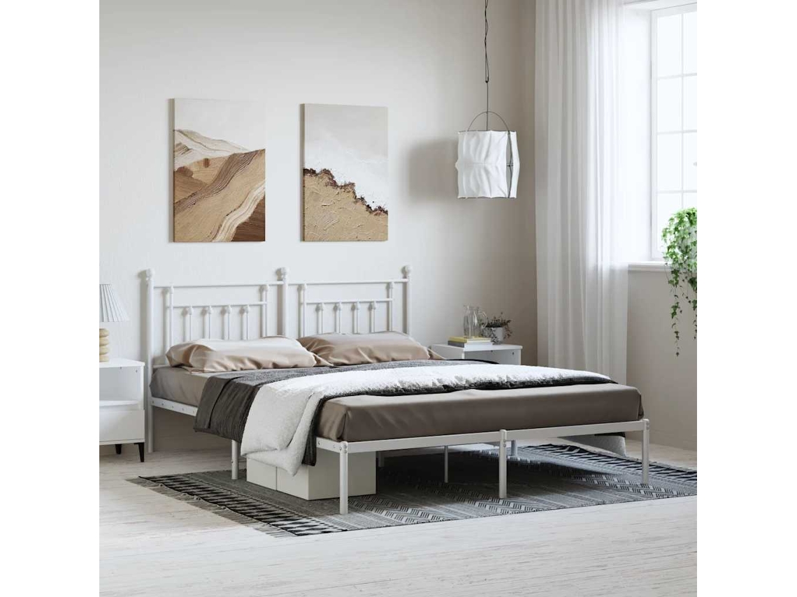 Vidaxl Estrutura De Cama Com Cabeceira 183x213 Cm Metal Branco