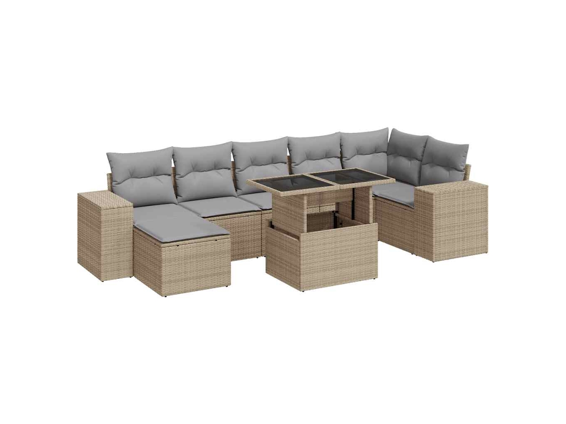 Conjunto 8 de sofás de jardim VIDAXL Bege Rattan / Vime(100 x 55 x 73 cm)