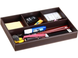Organizador de gavetas, mesa de cabeceira masculina, bandejas de manobrista, acessórios de mesa de couro sintético, organizador de 4 compartimentos Slowmoose