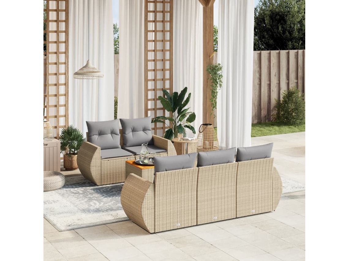 Vidaxl 6 Pcs Conjunto De Sofás P/ Jardim Com Almofadões Vime Pe Bege