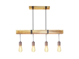 Luminária Pendente 4 Lâmpadas E27 Diam.80Cm Retrô com Viga de Madeira Vintage para Sala de Jantar Cozinha Max.25W NETTLIFE
