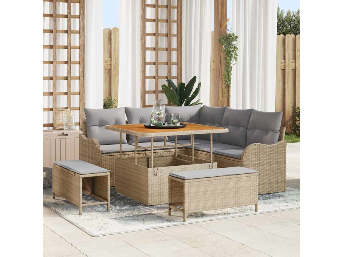 Vidaxl Conjunto De Sofá De Jardim 8 Unid. Bege Vime Pe