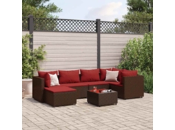 7 Pcs Conjunto Lounge De Jardim C/ Almofadões Vime Pe Marrom Dkd Home Decor