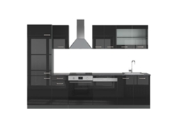 Cozinha R-Line, 300 cm sem bancada, Preto brilhante/Antracite, Vicco