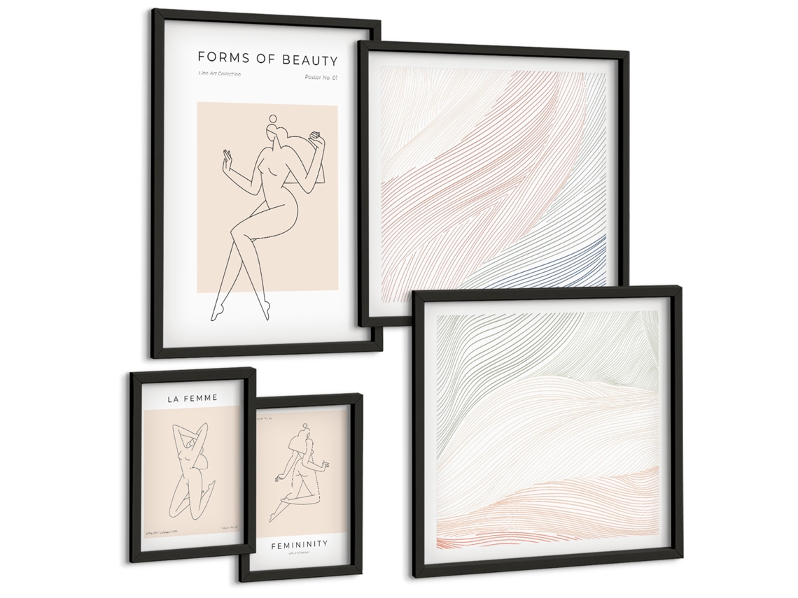 Conjunto De Pinturas Formas De Beleza Linhas Silhuetas Espelharte (5 Peças)