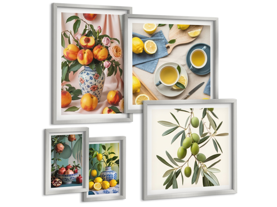 Conjunto De Pinturas Frutas Flores Decoração Rústica Espelharte (5 Peças)