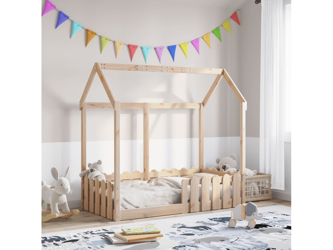 Cama Infantil Formato Casa 70x140 Cm Madeira De Pinho Maciça
