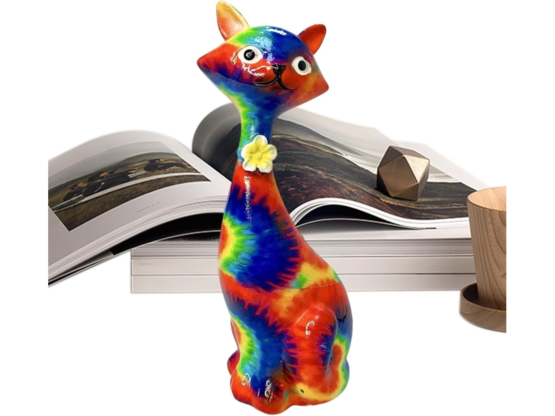 Estatueta De Gato Escultura De Gato Em Resina Para Decoração De Casa | Enfeites Estampados Colorid Gokoco