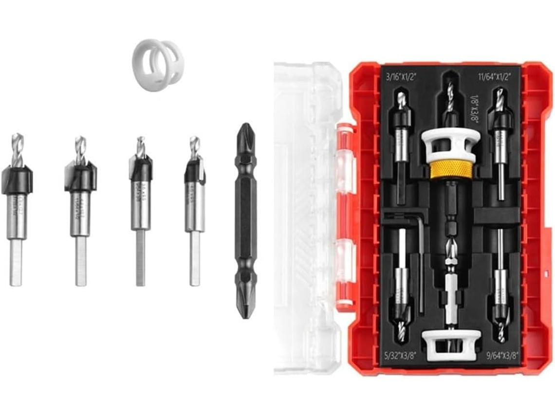 Conjunto De 5 Brocas Cônicas Com Limitador De Profundidade E Caixa De Armazenamento.