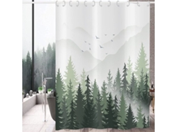 Pano De Ducha - Verde - Impermeável - 180x180 Cm - Design Da Natureza - Lavar Na Máquina - Polyester - Apto Para Banheiro - Floresta Mística