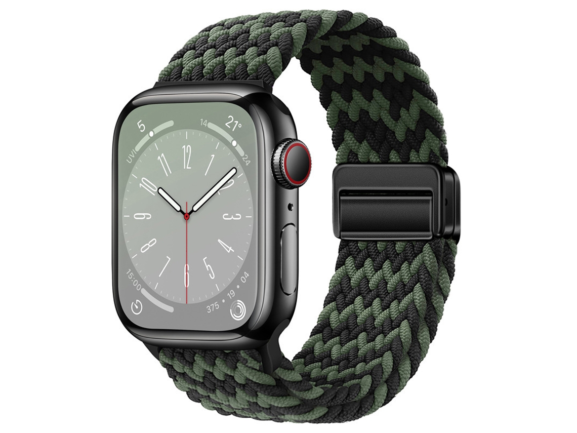 Pulseira magnética de nylon elástica arco-íris para Apple Watch S10, padrão W vermelho e verde, 44 45 46 49 mm