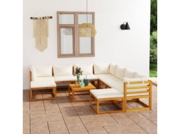 Vidaxl 11 Pcs Conjunto Lounge Jardim C/ Almofadões Acácia Maciça Creme