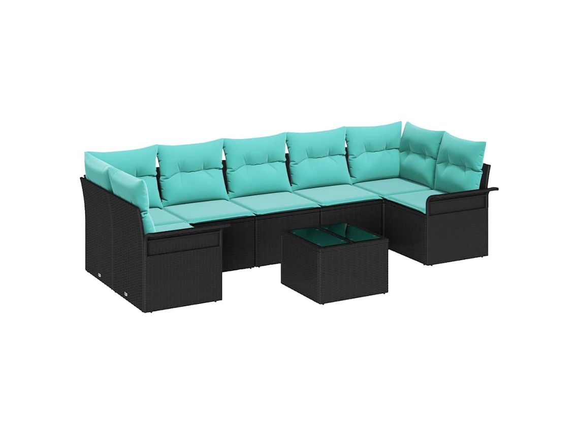 Maison Exclusive - Conjunto De Sofá De Jardim 8 Pcs Preto E Turquesa Vime Pe