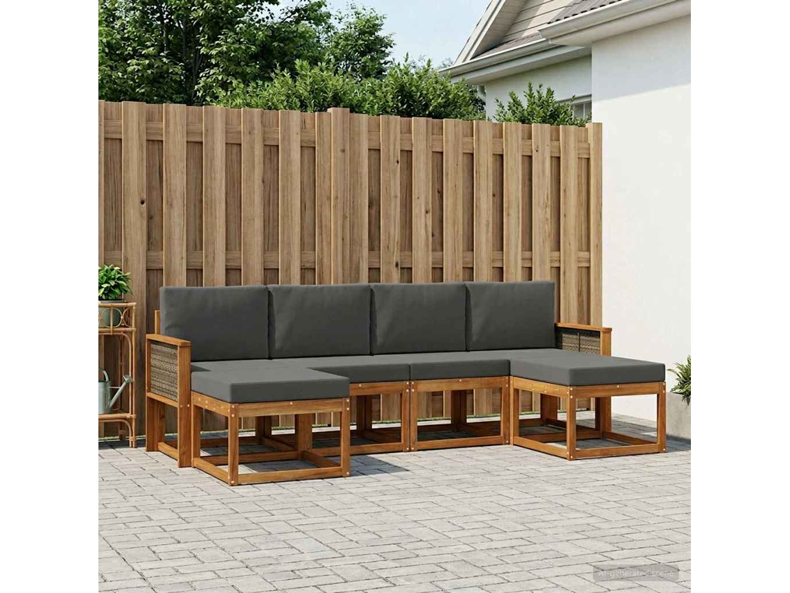 Vidaxl Conjunto De Sofás Para Exterior 6 Unid. Natural E Antracite