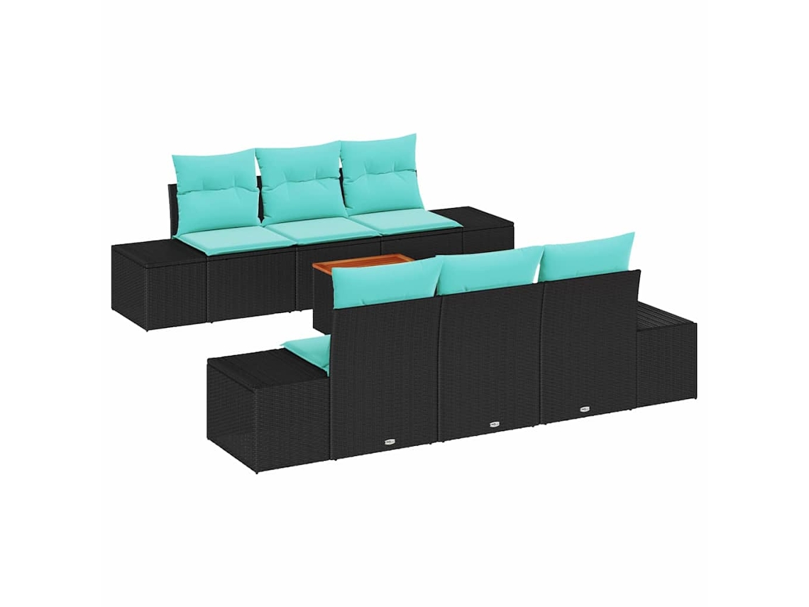 Maison Exclusive - Conjunto De Sofá De Jardim 7 Unid. Preto E Turquesa Vime Pe