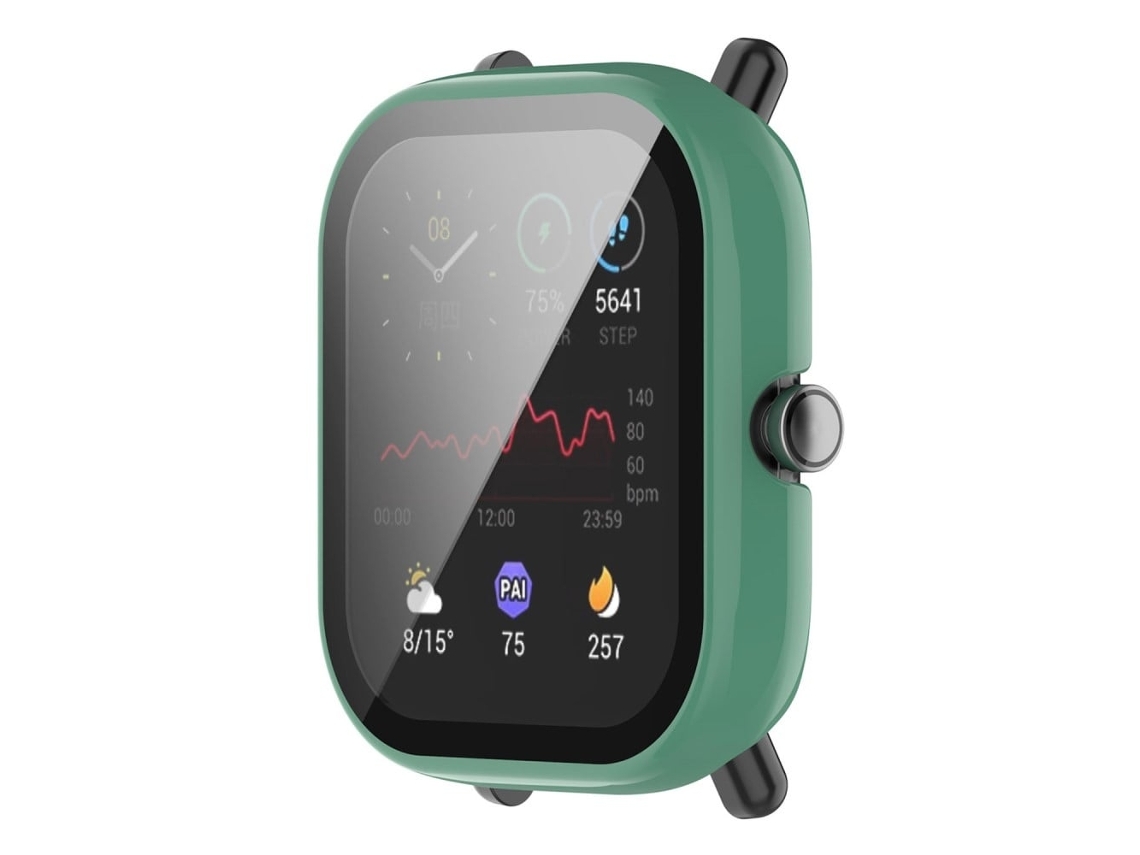 Capa Protetora Para Amazfit Bip U Pro / Pop Com Película De Vidro Temperado - Verde Agulha De Pinho