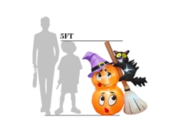 Inflável de Halloween 5ft com Abóbora Assustadora, Gato na Vassoura LAXISCREED