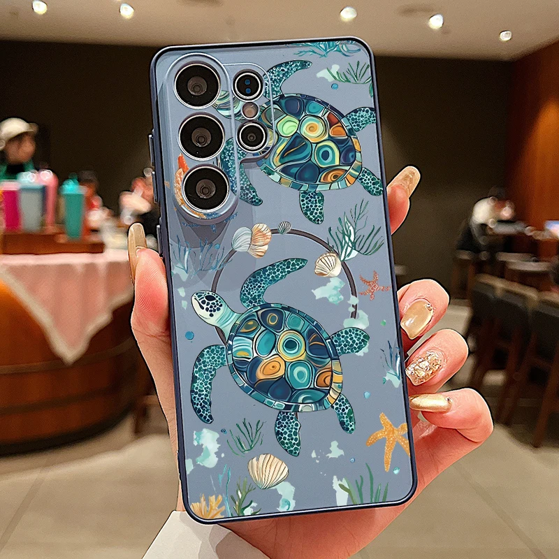 Capa Magnética Para Celular Galaxy S23 Ultra Com Estampa De Lagosta E Concha (azul).