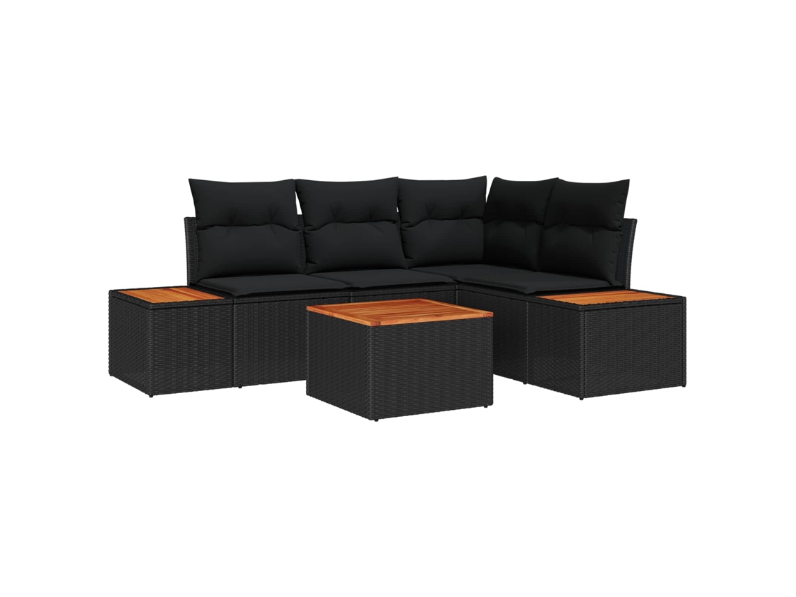 Vidaxl Conjunto De Sofá De Jardim 5 Unid. Preto Rattan Sintético