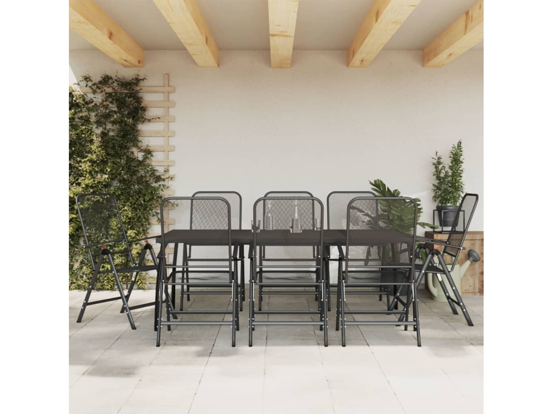 9 Pcs Conjunto De Jantar Para Jardim Rede De Metal Antracite Dkd Home Decor